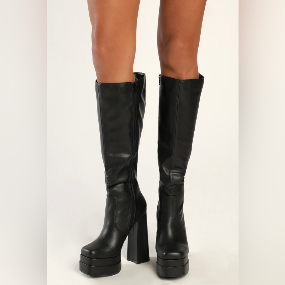 Brand new! Never worn size Brunay Black Square Toe Platform Over-the-Knee Boots